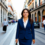 **

"A professional Latina businesswoman in a modest business suit, walking confidently through a bustling Madrid street, fully clothed, appropriate attire, safe for work, perfect anatomy, natural proportions, professional photography, high quality, natural light, friendly, family-friendly environment."

**