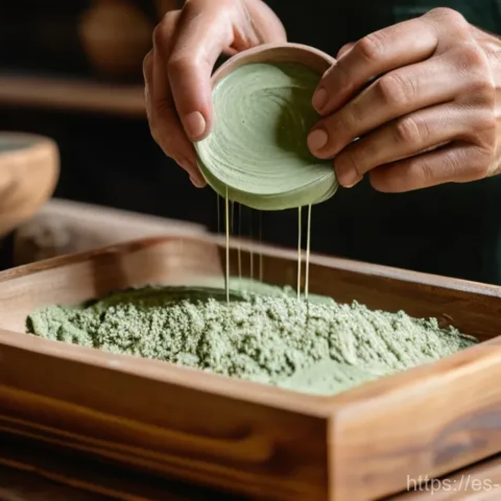 천연비누 주의사항 - **Prompt:** A close-up shot of a skilled artisan's hands meticulously pouring freshly made natural s...