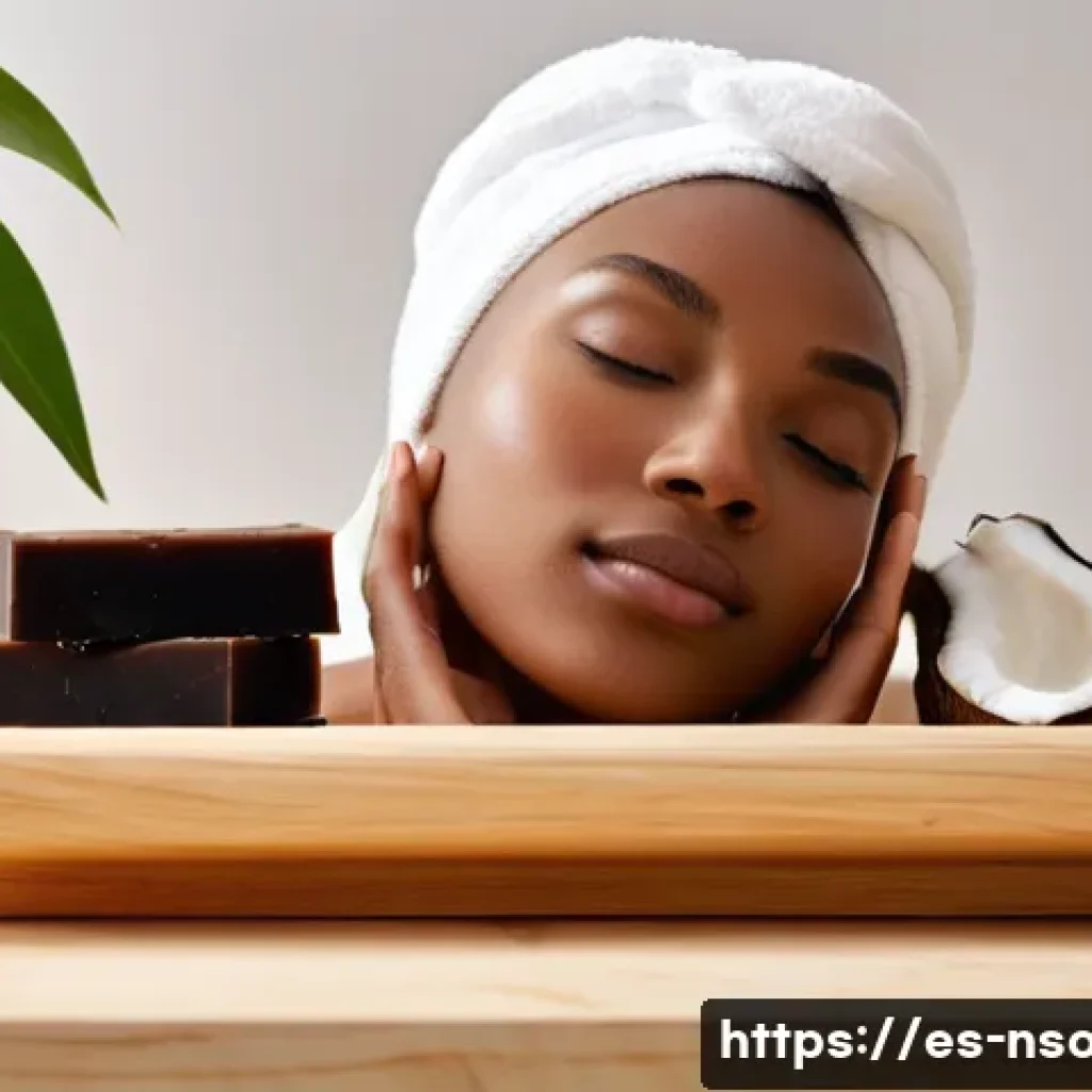 천연비누의 재료 - **Prompt:** A serene, clean, and softly lit bathroom scene. A diverse young adult, with clear, healt...