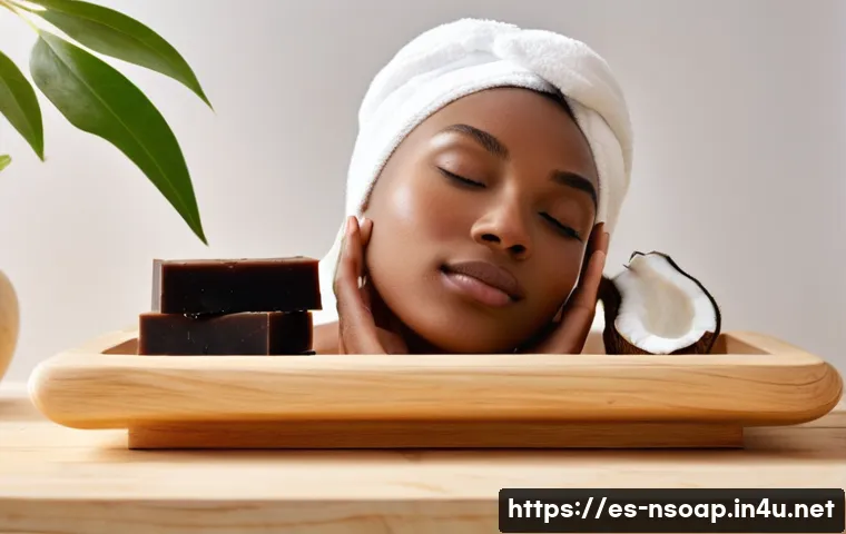 천연비누의 재료 - **Prompt:** A serene, clean, and softly lit bathroom scene. A diverse young adult, with clear, healt...