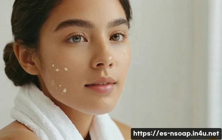 천연비누 사용 후기 - **Prompt:** A close-up shot of a young woman, mid-20s, with a serene expression, gently lathering a ...