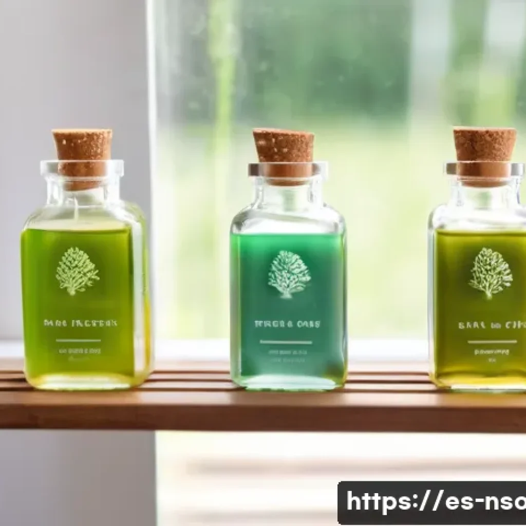 천연비누 알레르기 주의사항 - A serene bathroom scene featuring a variety of natural soaps displayed on a wooden shelf with clear ...