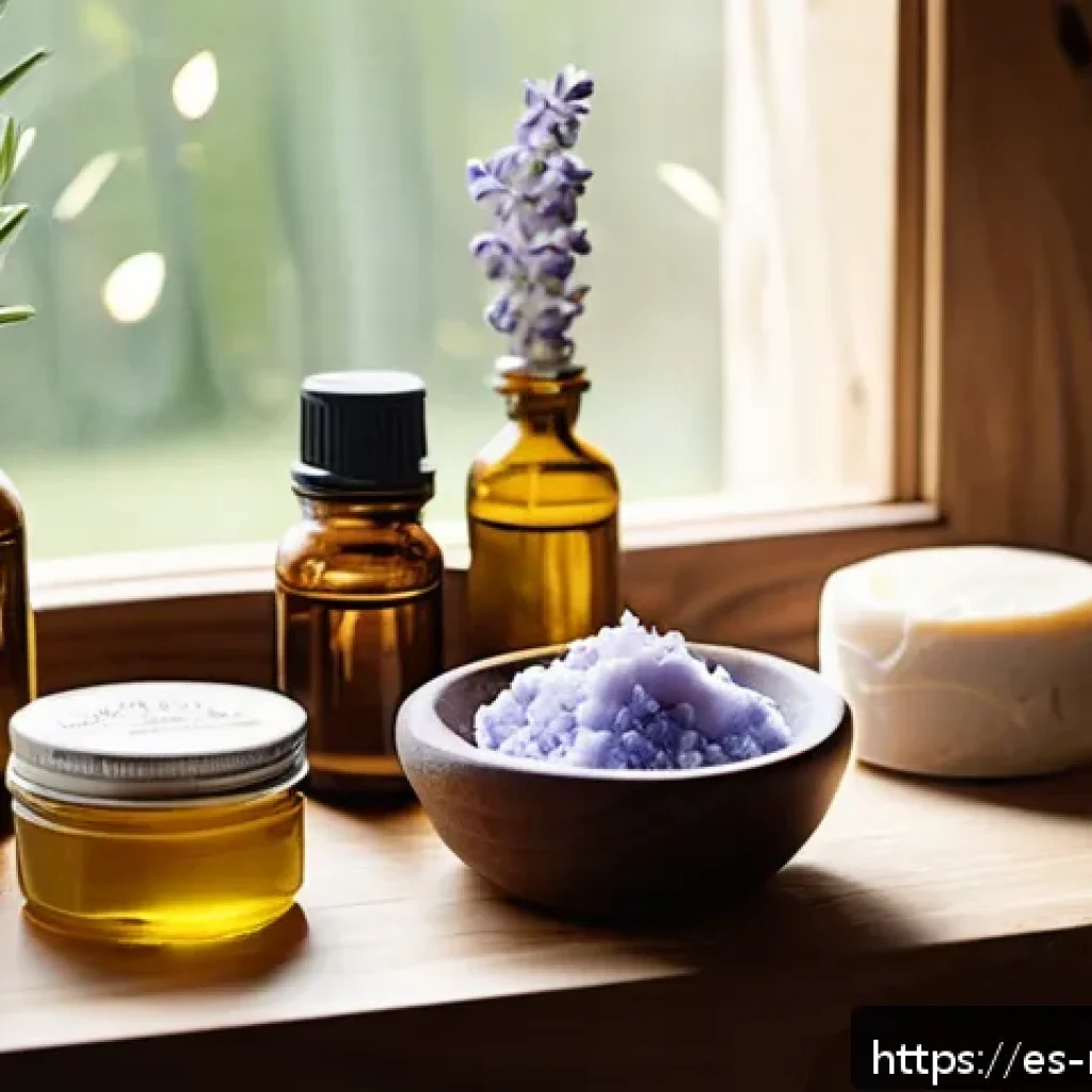 천연비누 홈메이드 만드는 법 - A cozy artisanal soap-making scene in a bright, rustic kitchen with natural sunlight streaming throu...